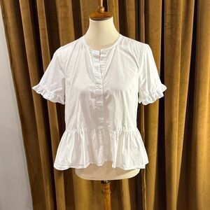 Madewell White Ruffle-Hem Button Front Peplum Blouse